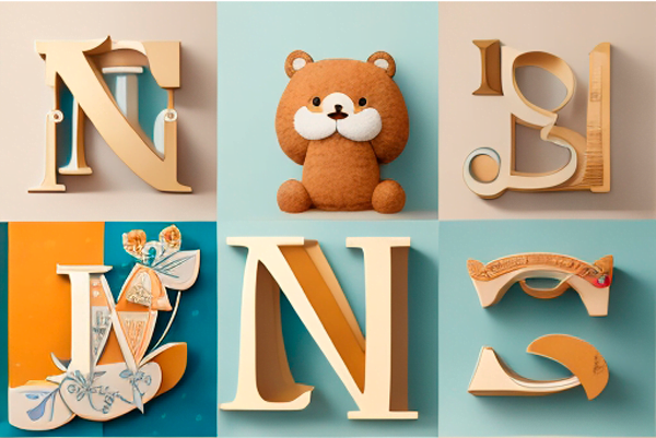 Collage de letras de nombres de niño, combinando tradición y modernidad para inspirar la elección perfecta."