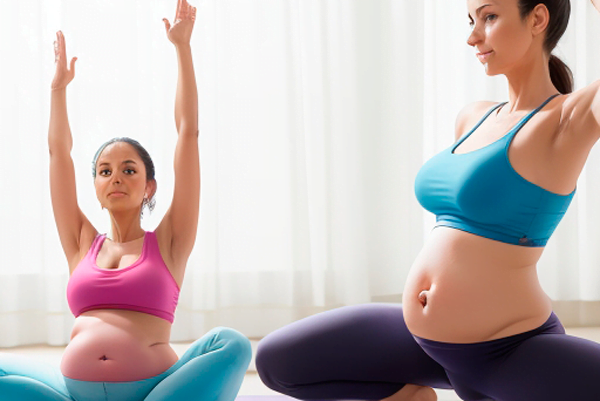 Mujer embarazada realizando suaves ejercicios de yoga prenatal para mantenerse activa y saludable durante el embarazo