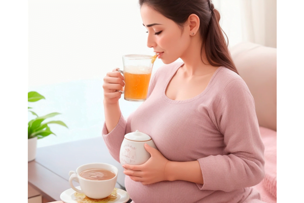 Mujer embarazada sosteniendo una taza de té de jengibre, un remedio natural para aliviar las náuseas durante el embarazo
