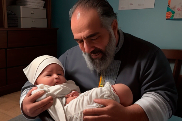 Padre primerizo cuidando de su bebé y relajándose, estrategias para manejar el estrés y la fatiga