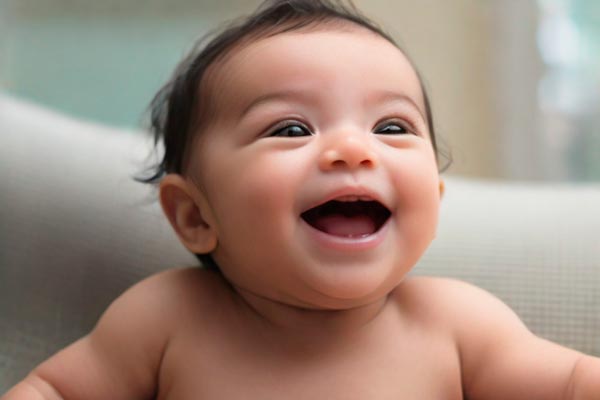 Bebé feliz con piel limpia y sin costra láctea. Consulte al pediatra para obtener tratamiento especializado si es necesario